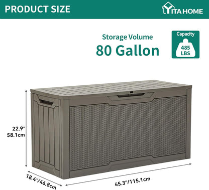 YITAHOME 80 Gallon Outdoor Storage Box, Large Water Resistant Resin Deck Box, Indoor Outdoor