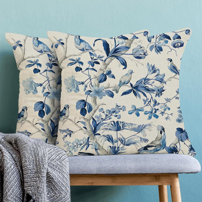 CXMEIFLY Navy Blue Spring Floral Pillow Covers 18 x 18 Inch Set of 2 for Chinoiserie Flowers Bird