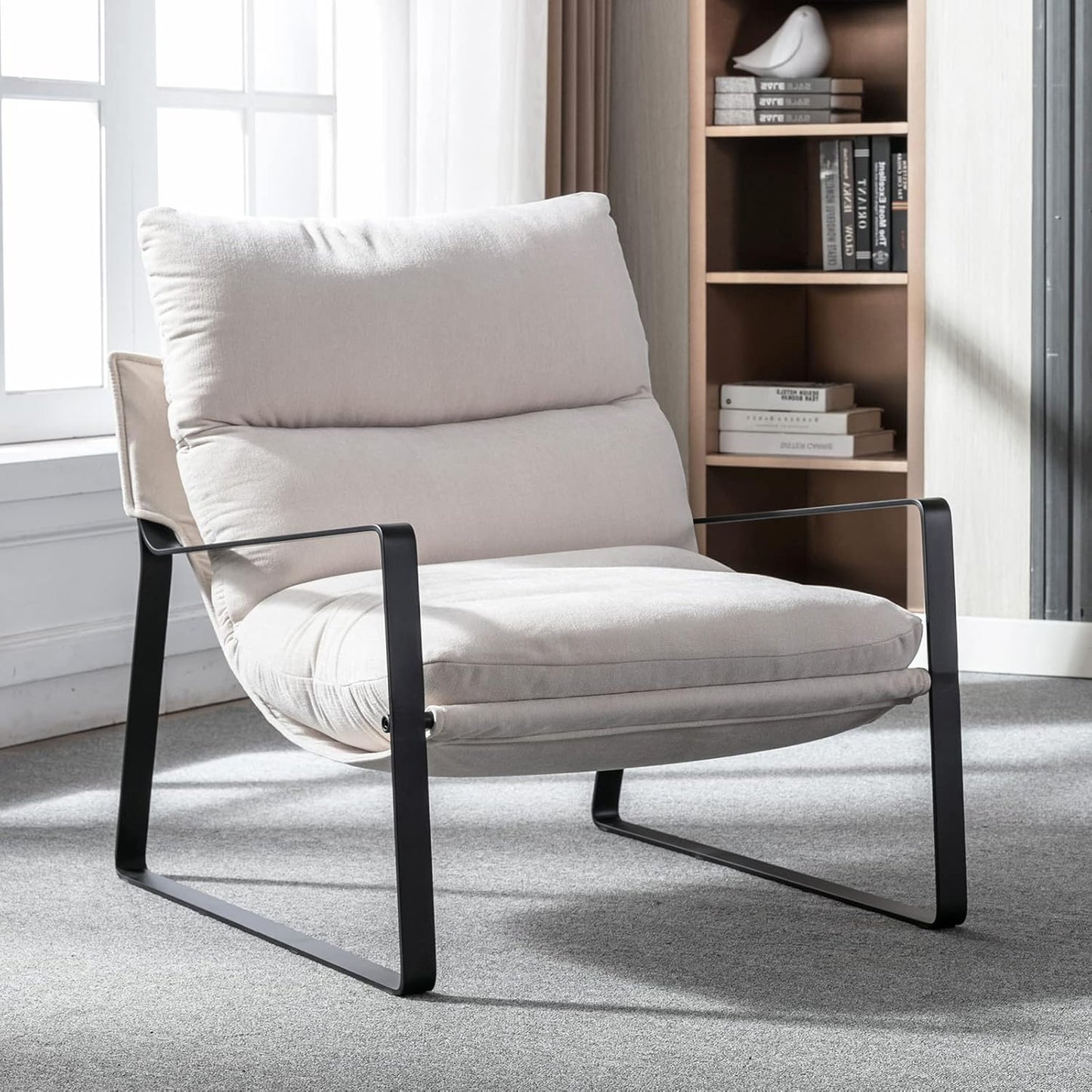 DUOMAY Mid-Century Accent Chair Armchair Set of 2, Comfy Linen Fabric Leisure Chair Lazy Chair with