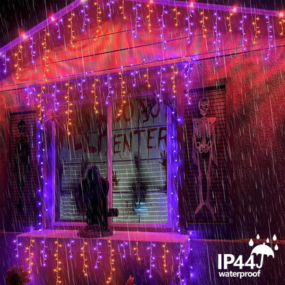 YEGUO 66ft 800 LED Orange and Purple Icicle Halloween Lights, 160 Drops Icicle Lights Connectable