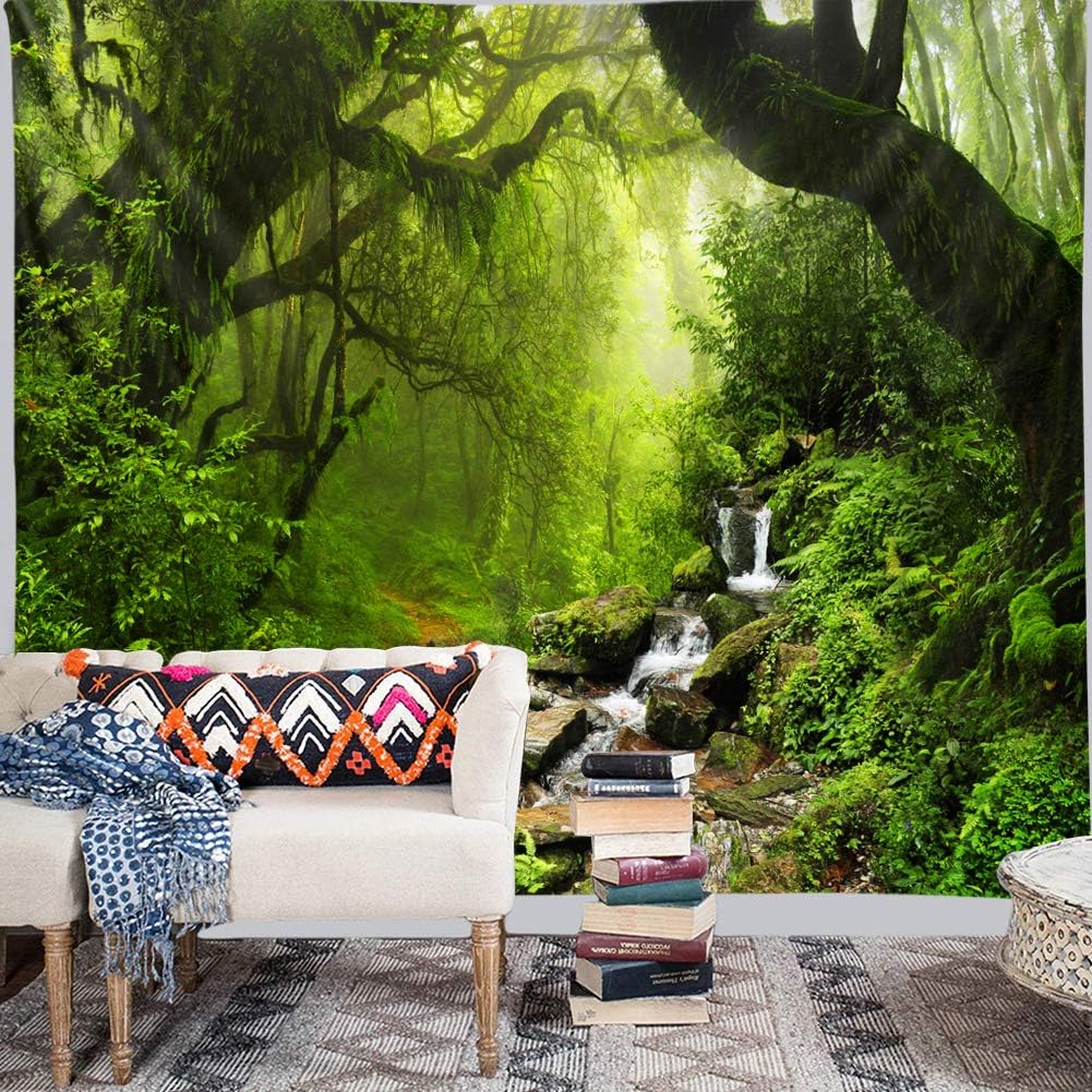 Llamazing Forest Landscape Home Decor - Living Room & Bedroom Magic Tapestry (Green Creek