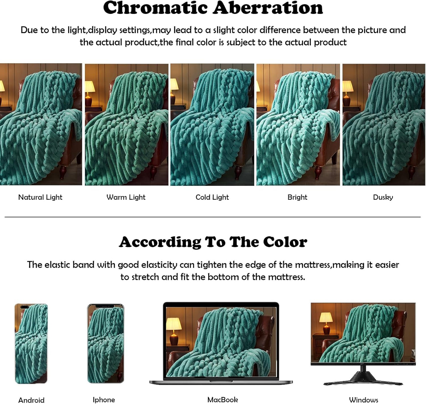 NEWCOSPLAY Faux Fur Throw Blanket Light Teal 3D Ribbed Plush Thick Warm Blanket for Couch Sofa Bed