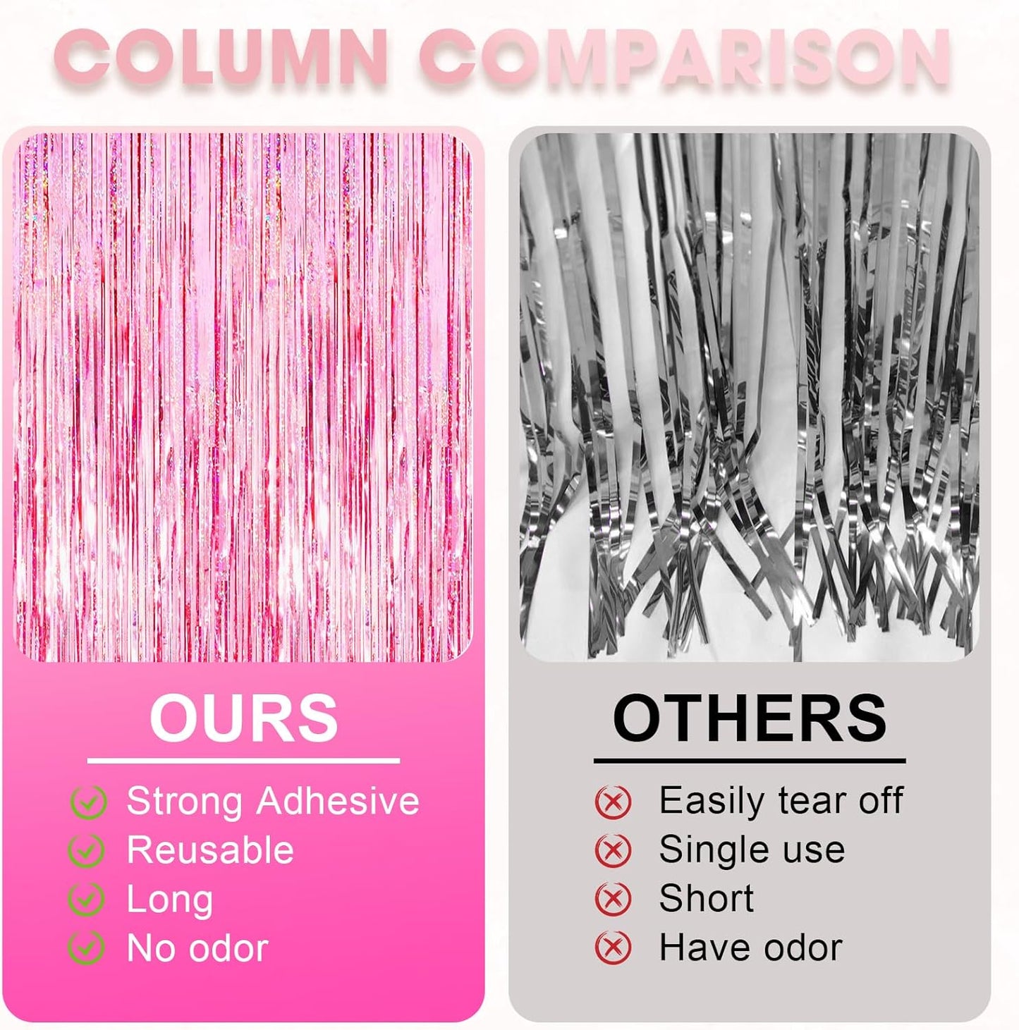 3 Pack 3.3x8.2 Feet Laser Pink Foil Fringe Backdrop Curtains, Tinsel Streamers Birthday Party
