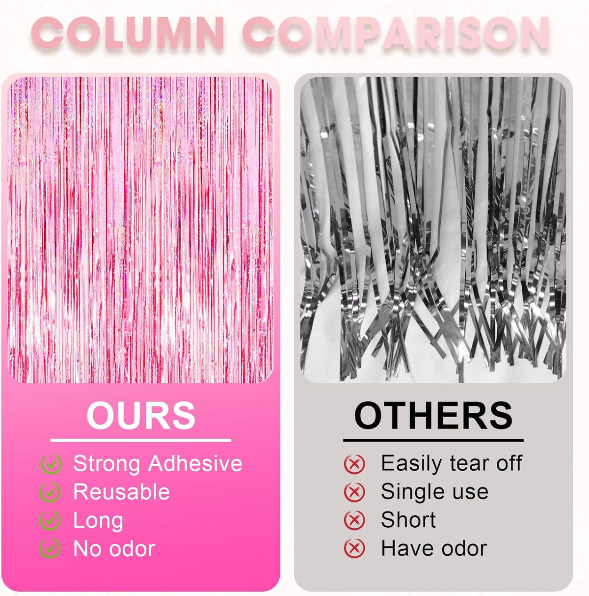 3 Pack 3.3x8.2 Feet Laser Pink Foil Fringe Backdrop Curtains, Tinsel Streamers Birthday Party
