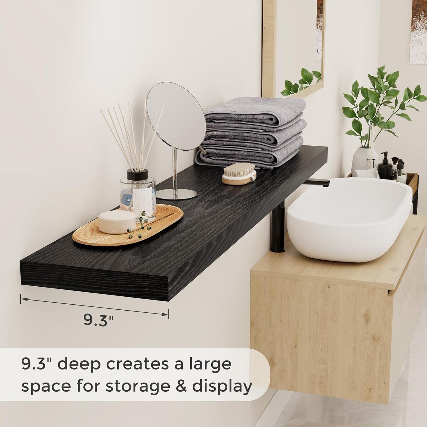 Fun Memories Floating Shelves 48 Inch Set of 2, Black 48 x 9 Wall Shelves for Home Decor Storage
