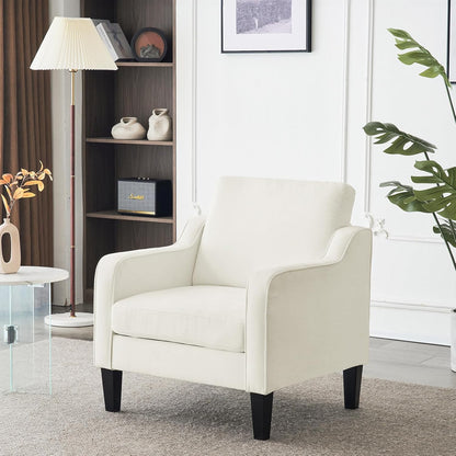 VINGLI Mid Century Modern Accent Chairs for Living Room, Cream White Comfy Reading Chair Soft