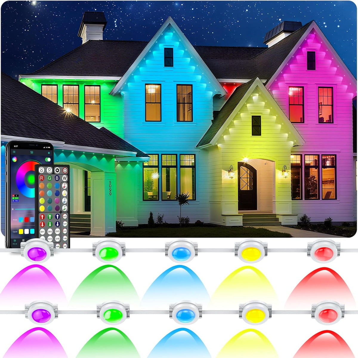 100ft Permanent Outdoor Lights,for House Roof, Christmas, Holiday, Party, Daily Lighting, IP67