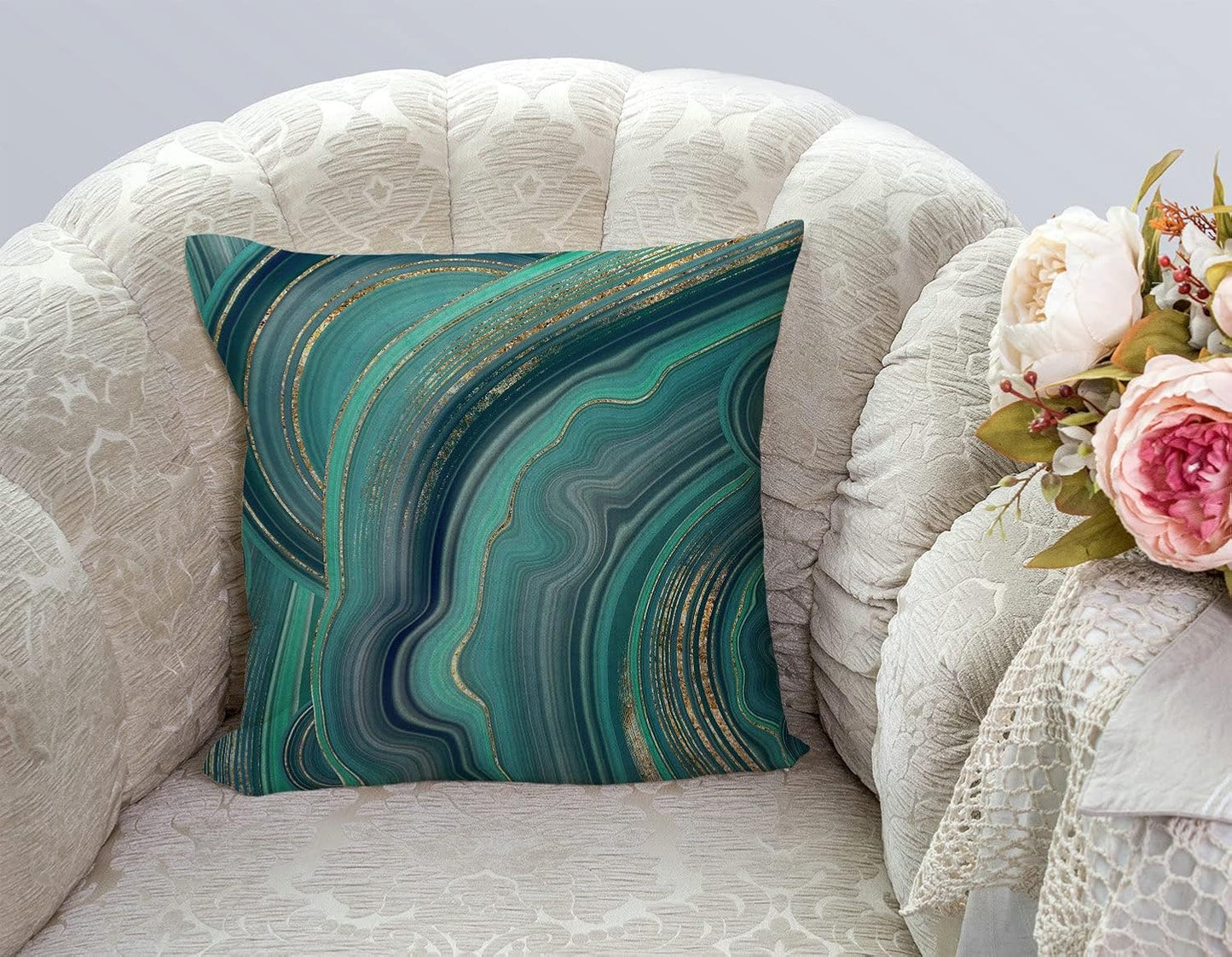 TSSOHU Throw Pillow Cover 18x18 Inch Luxury Green Marble Home Decor Pillowcas Square Cushion Cover