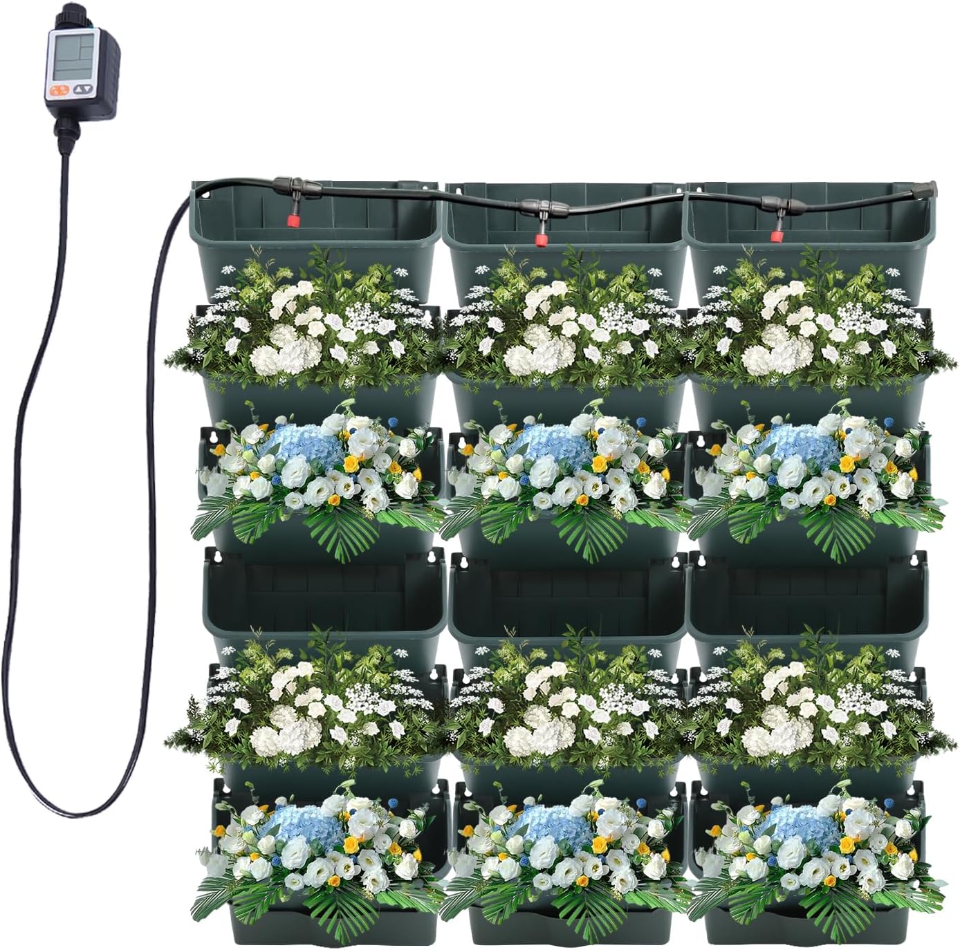 18 Pots Self-Watering Vertical Wall Planter, 39.4”L x 39.4”H Stackable Plastic Wall-Mounted Plant