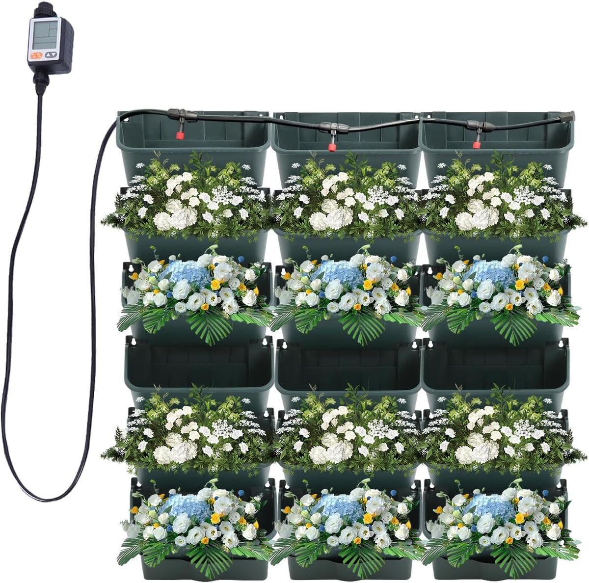 Self-Watering Wall-Mounted Planter, Vertical Garden Planter Set with 18 Pots, Stackable Plant Grow