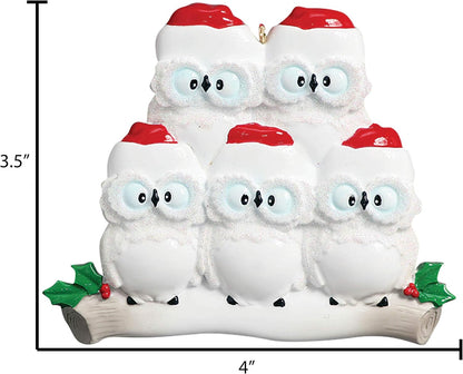 3D Owl Family of 5 Christmas Ornament 2025 Personalized Family Christmas Ornaments 2025 | White