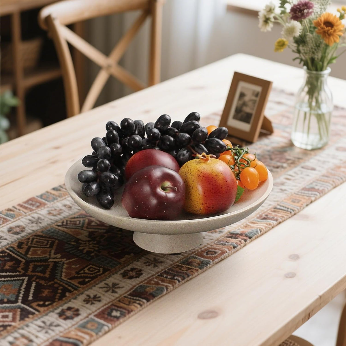 Modern Resin Pedestal Decorative Bowl, Large Fruit Bowl for Kitchen Counter, Stylish Key Bowl for