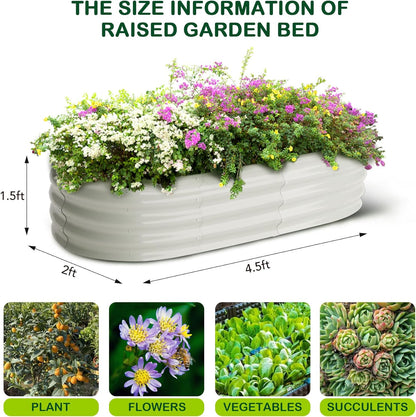 2 Pcs 4.5x2x1.5ft Oval Raised Garden Bed,Galvanized Raised Beds,Open-Ended Base Metal Raised