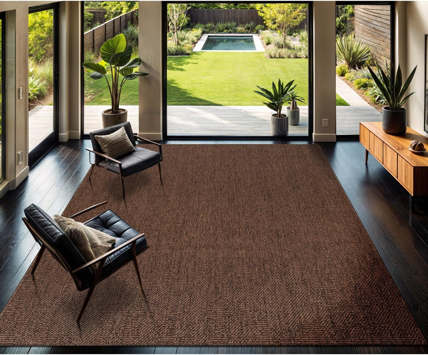 CAMILSON Easy Jute Rug 6x9, Indoor Outdoor Brown Color Fiber Area Rugs for Living Room Patio and