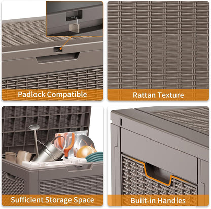 30 Gallon Resin Deck Box, Lockable Patio Outdoor Storage Box for Furniture, Garden Tools and Tools