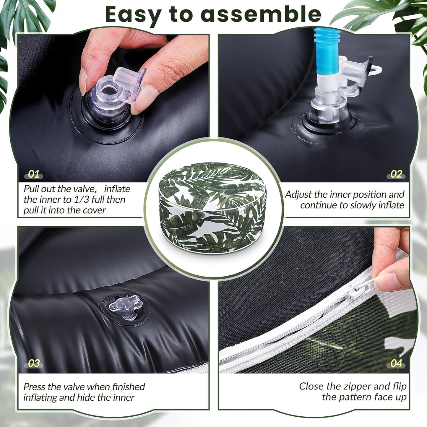 2 Pack Outdoor Inflatable Ottoman Waterproof Inflatable Pouf Foot Rest with Handle D21 x H9