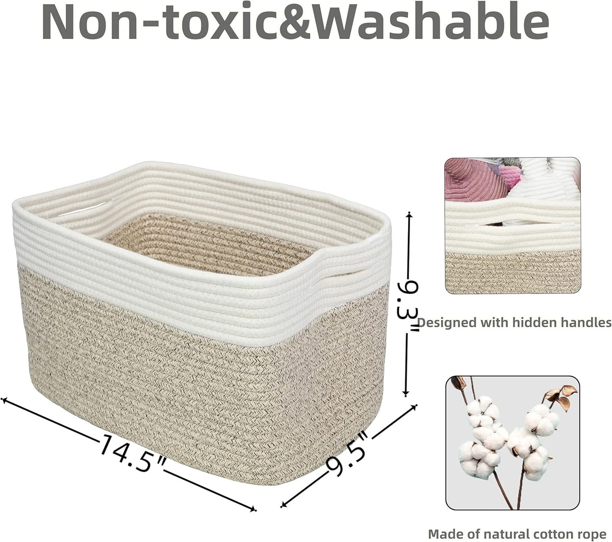 Cotton Rope storage Basket Bins Woven Basket for Organizing Shelves Rectangle Decorative Baskets