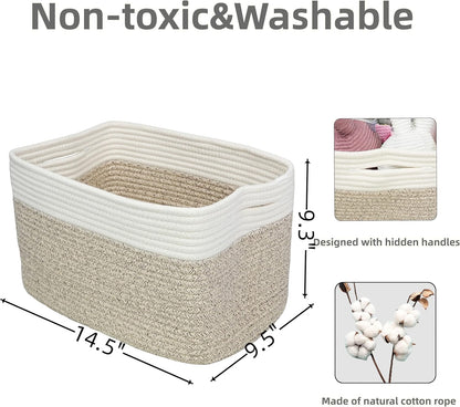 Cotton Rope storage Basket Bins Woven Basket for Organizing Shelves Rectangle Decorative Baskets