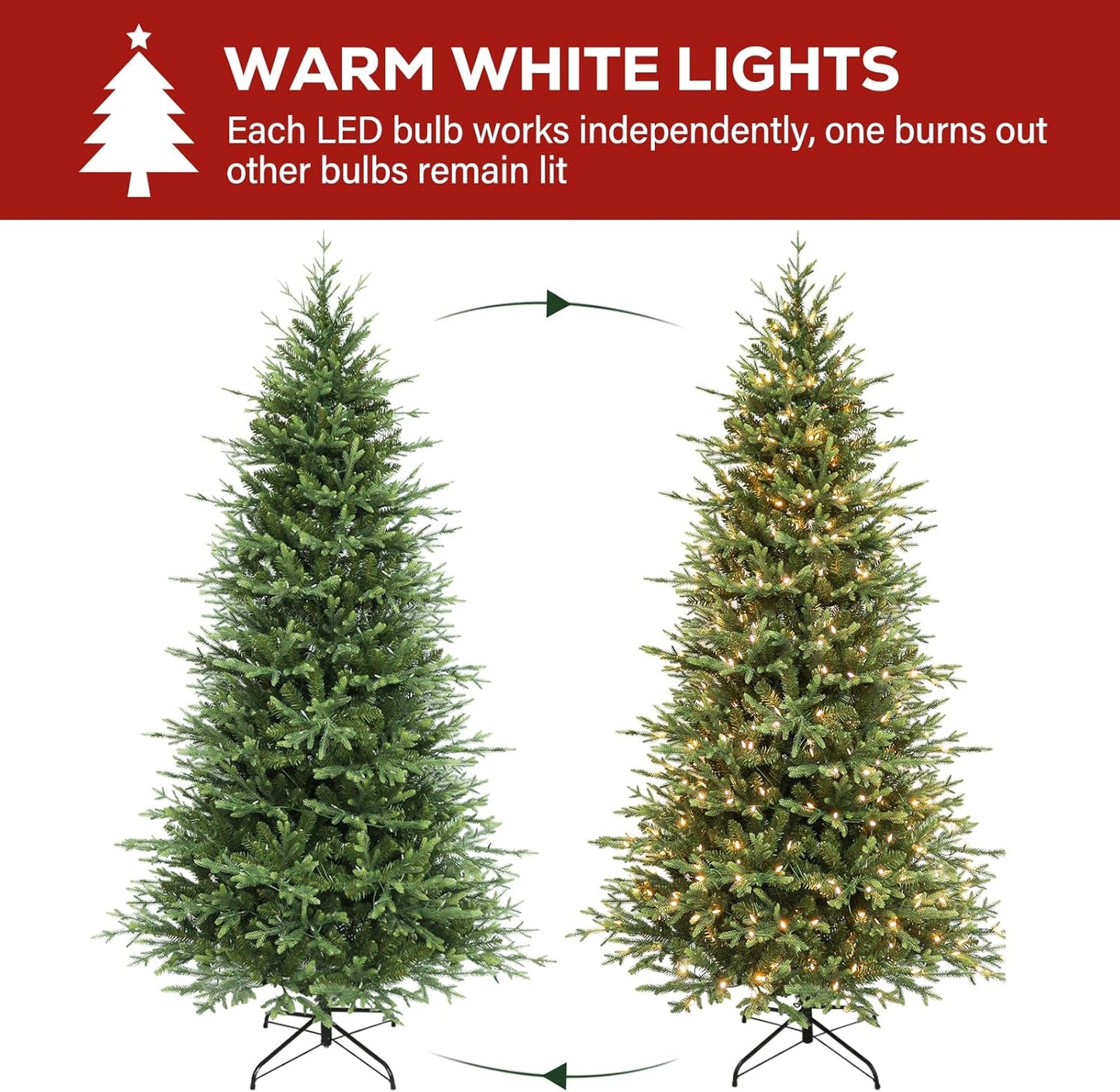 Hykolity 7.5 ft Prelit Artificial Christmas Tree, 2933 PE&PVC Branch Tips, 450 Warm White LED