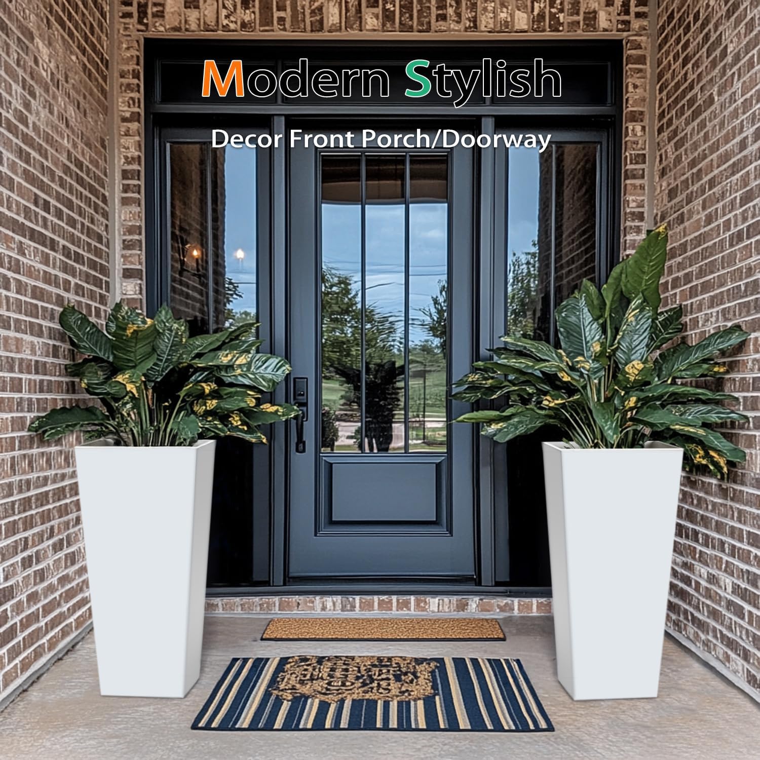 Tall Planters for Outdoor Plants, Large Resin Flower Pots for Garden, Front Porch, Patio, Indoor