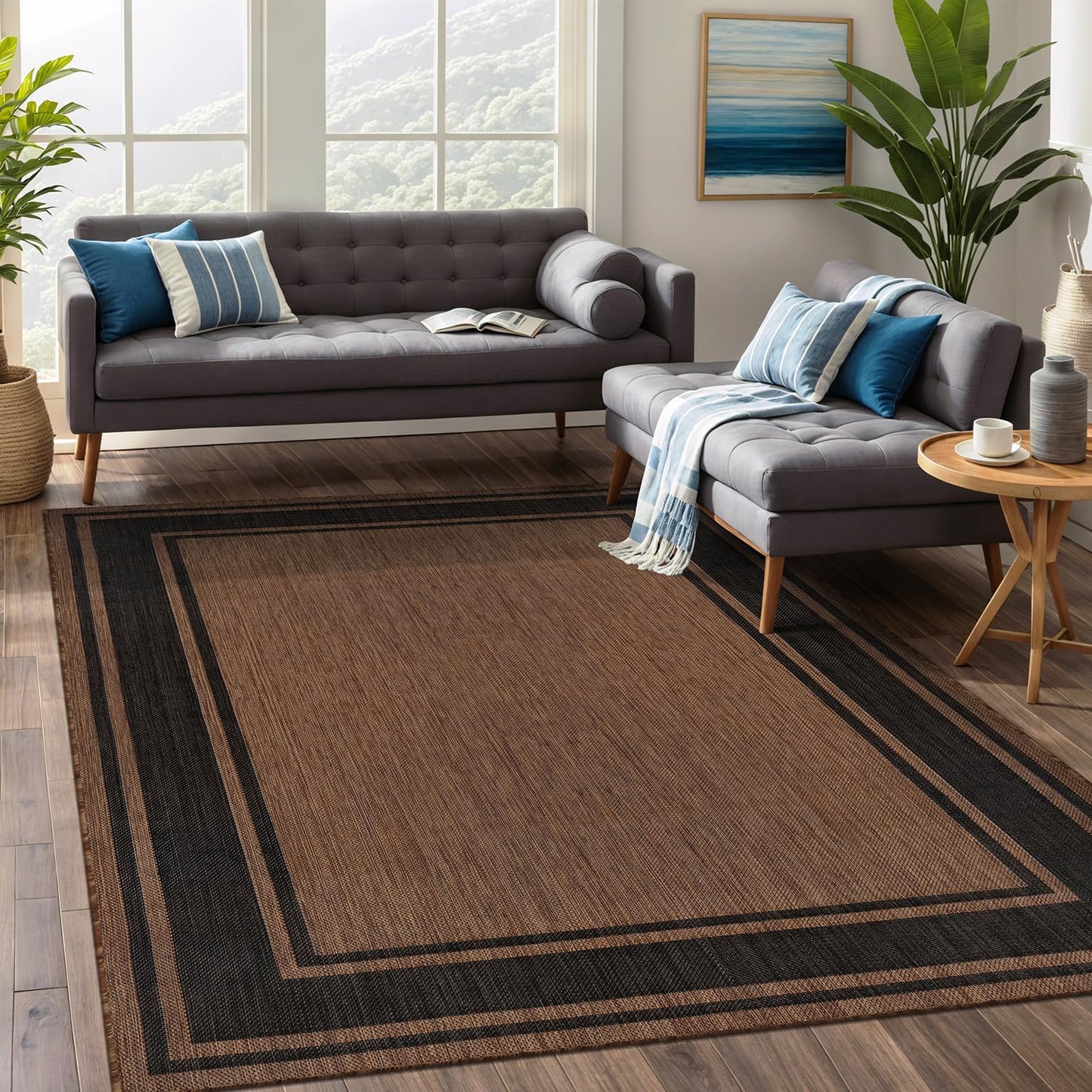 Beverly Rug Large Outdoor Rug 9x12 Modern Bordered Area Rugs for Indoor and Outdoor Patio Deck