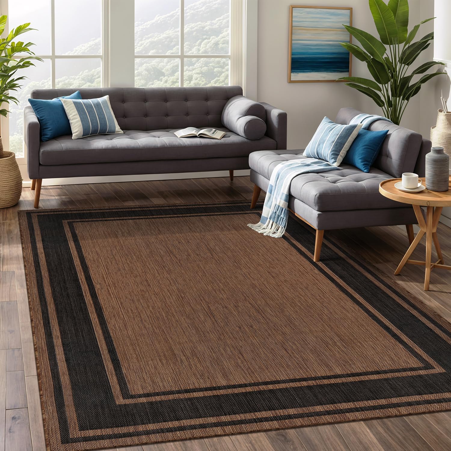 Beverly Rug Large Outdoor Rug 9x12 Modern Bordered Area Rugs for Indoor and Outdoor Patio Deck