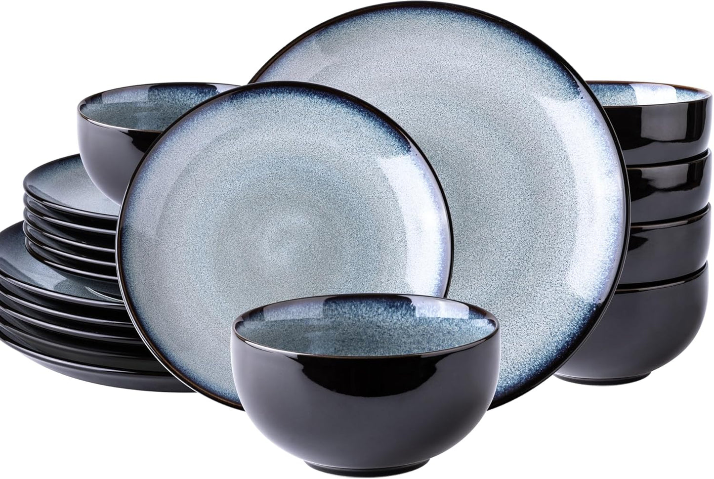 LeRatio Ceramic Dinnerware Sets for 6,Stoneware Plates and Bowls Sets,Handmade Reactive Glaze