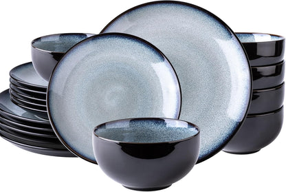 LeRatio Ceramic Dinnerware Sets for 6,Stoneware Plates and Bowls Sets,Handmade Reactive Glaze