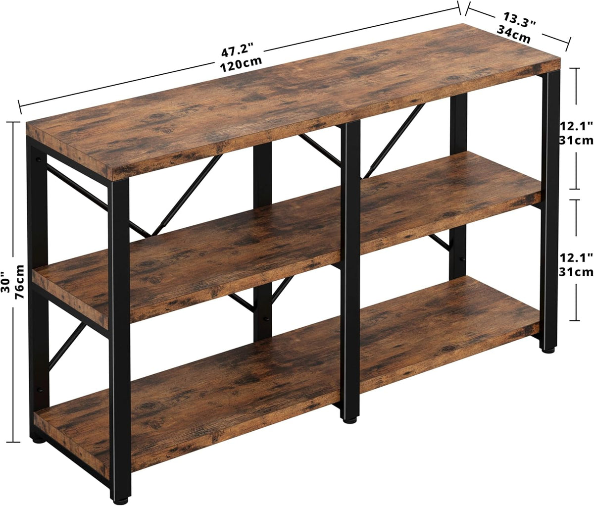 IRONCK Rustic Entryway Console Table, Long Hallway Table 47 in 3-Tier, TV Stand Entertainment