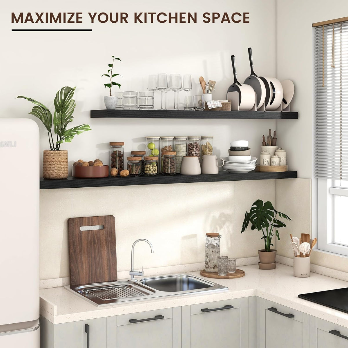 Floating Shelves for Wall, Large Wall Mounted Shelves with Invisible Brackets, Long Wood Floating