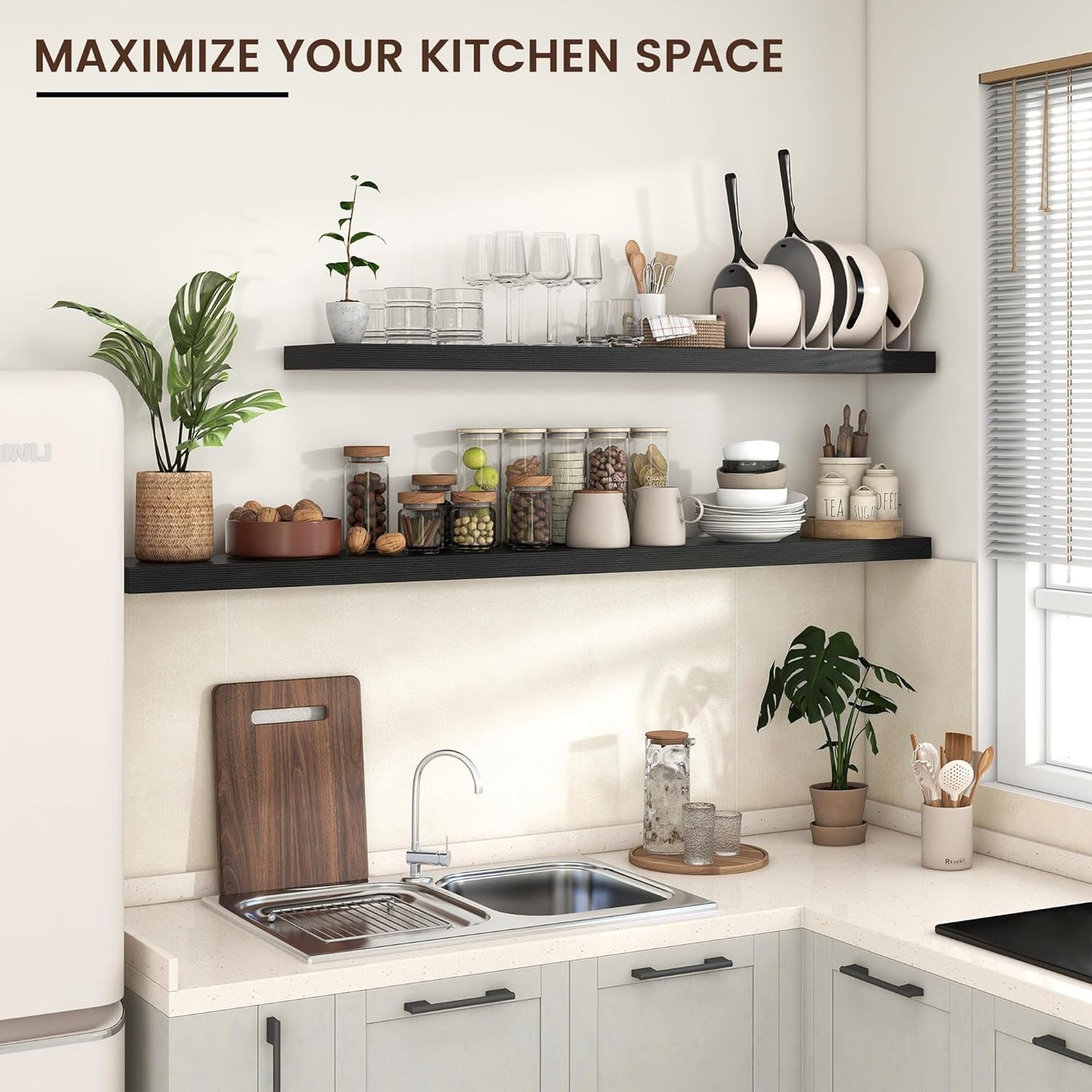Floating Shelves for Wall, Large Wall Mounted Shelves with Invisible Brackets, Long Wood Floating