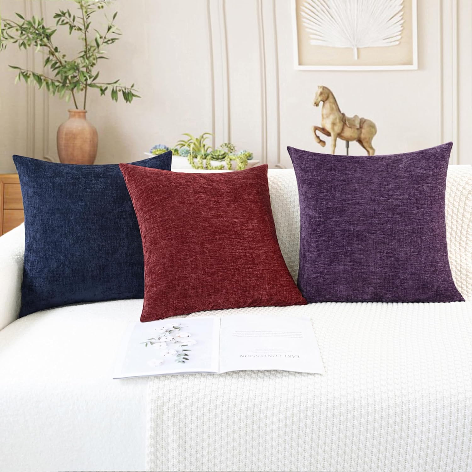CaliTime Throw Pillow Covers Decorative 26 X 26 Inches Pack of 2 Cozy Chenille Cushion Cases for