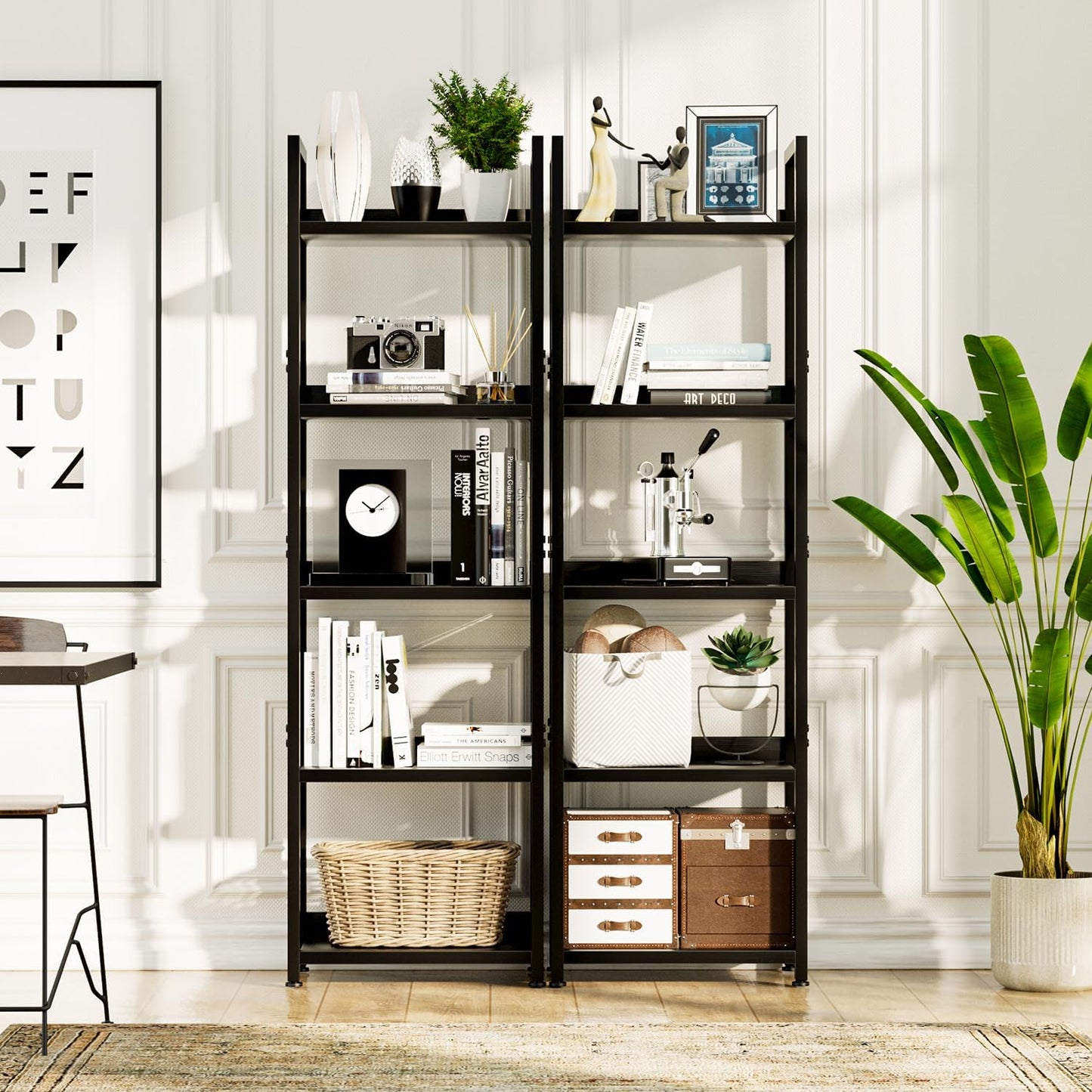 NUMENN Narrow Bookshelf, 5 Tier Bookshelves, Home Office Bookcase Shelf Storage Organizer, Free