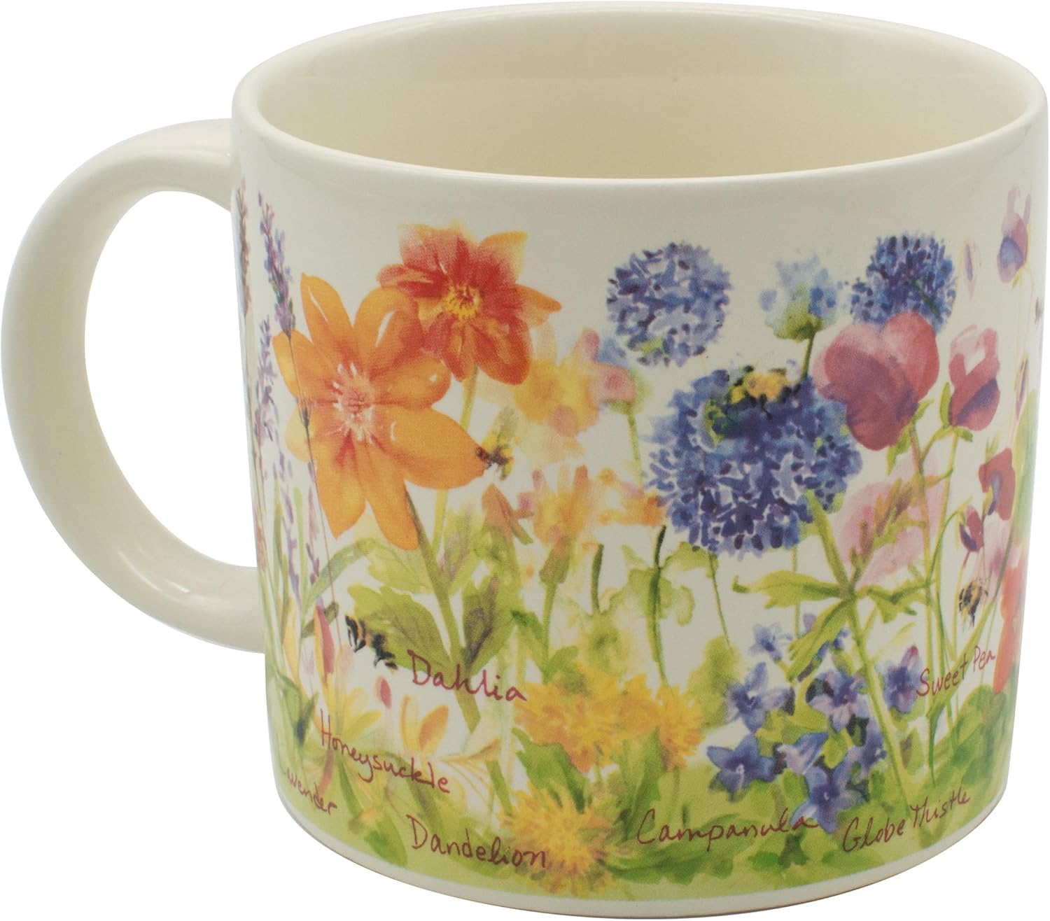 The Unemployed Philosophers Guild Bee Garden Coffee Mug - Features Beautiful Watercolor Flowers and