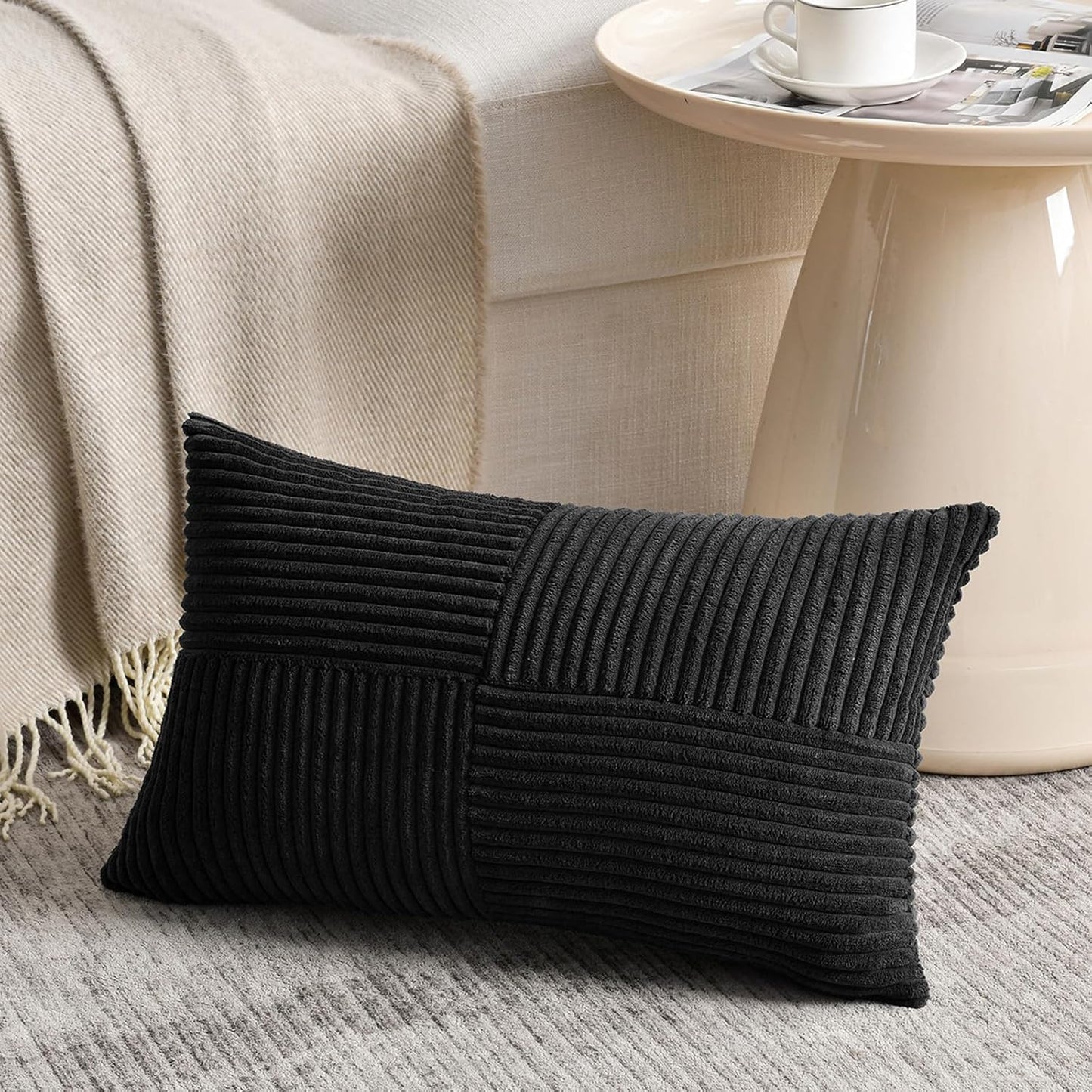Fancy Homi 2 Packs Black Lumbar Decorative Throw Pillow Covers 14x24 Inch for Couch Bed Sofa