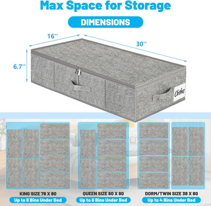 Under Bed Storage Container Bin 3 Pack, Low Profile Foldable Underbed Clothes Storage Organizer W/
