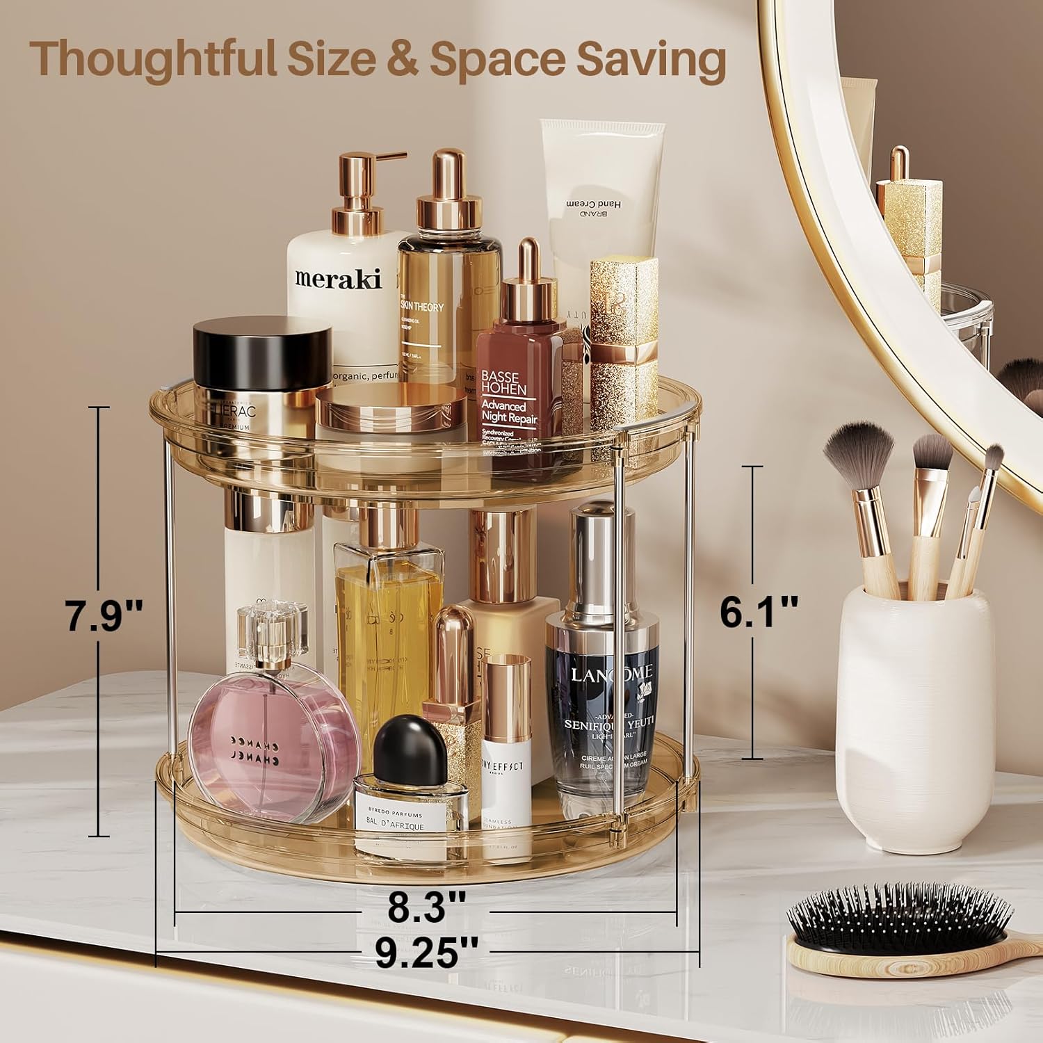 LAMU 2 Tier Lazy Susan Turntable Organizer 9.25'' Rotating Spice Rack Organization for Cabinet