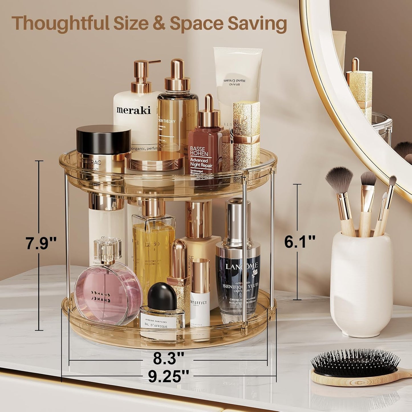 LAMU 2 Pack 2 Tier Lazy Susan Turntable Organizer 9.25'' Rotating Spice Rack Organization for