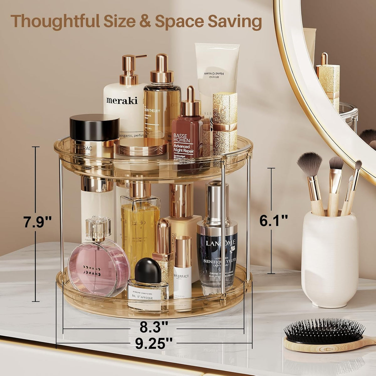 LAMU 2 Pack 2 Tier Lazy Susan Turntable Organizer 9.25'' Rotating Spice Rack Organization for