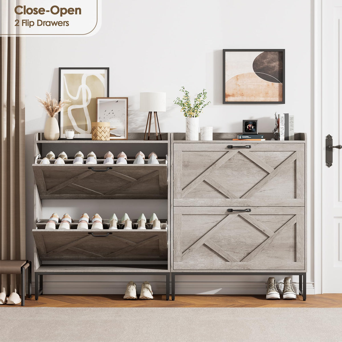 Nicetree Shoe Storage Cabinet with 2 Flip Drawers, Entryway Organizer, Gray