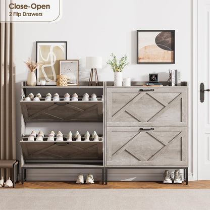 Nicetree Shoe Storage Cabinet with 2 Flip Drawers, Entryway Organizer, Gray