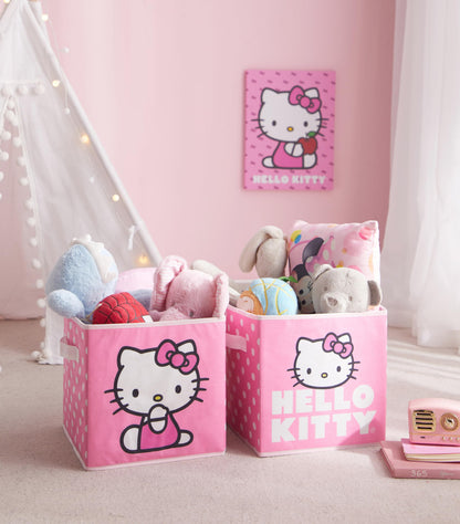 Hello Kitty Set of 2 Storage Cubes with Handles, Durable Foldable Fabric Organizer Bins for