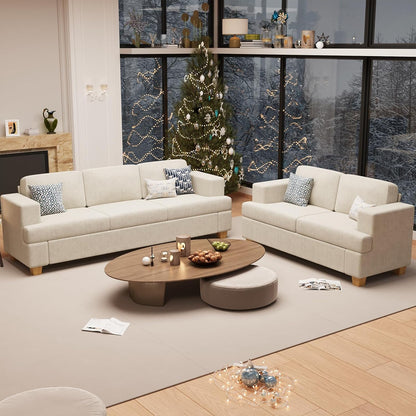Sofa, 2 Piece Set Comfy Couch, 3 Seater & Loveseat Sofa with Deep Seats, Modern Sleeper Couch for