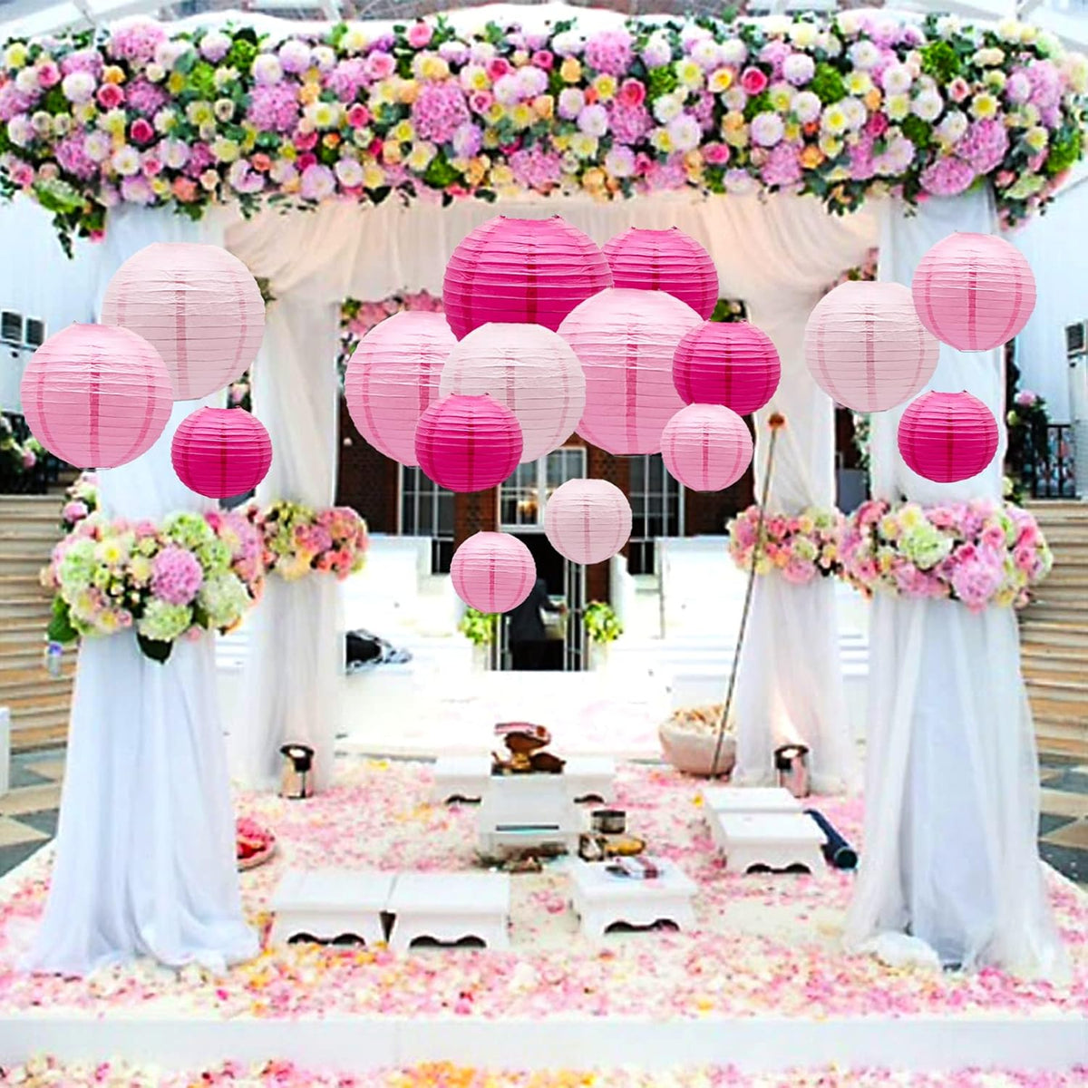 ADLKGG Pink Paper Lanterns Decorative, Hanging Round Paper Lanterns Indoor Outdoor for Graduation