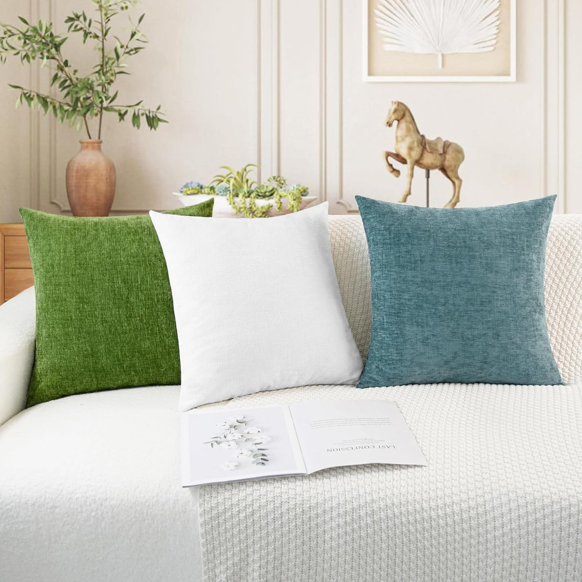 CaliTime Throw Pillow Covers Decorative 18 X 18 Inches Pack of 2 Cozy Chenille Cushion Cases for
