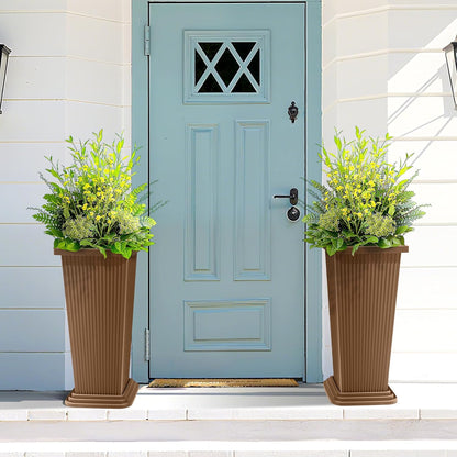 FENCY Set of 2 Tall Planters for Outdoor Plants, 24 Inch Large Tapered Pots with Drainage Trays