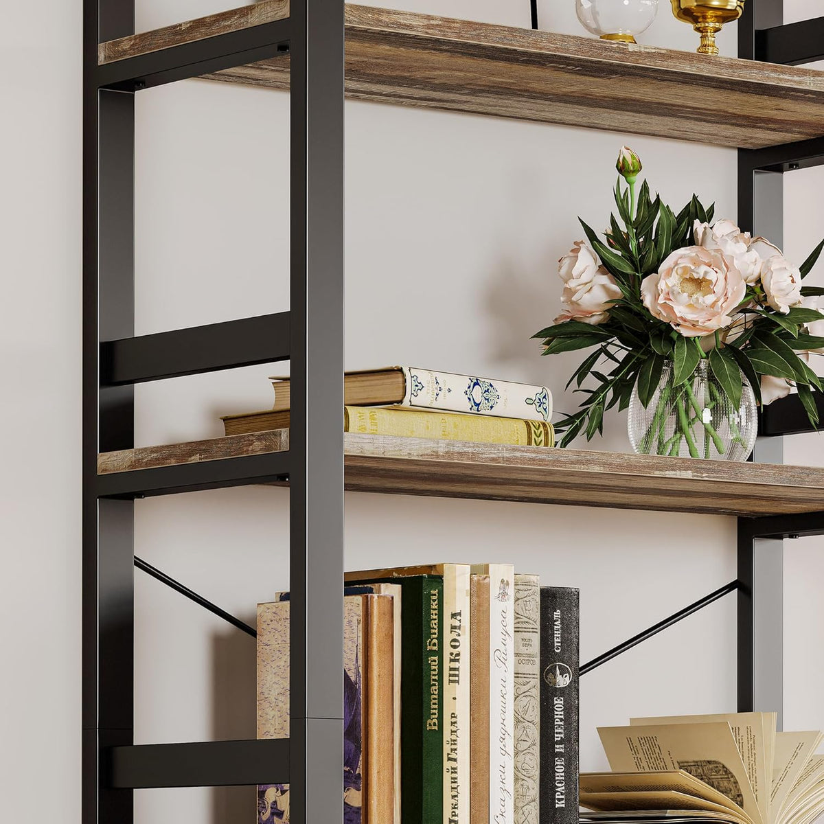 IRONCK Bookshelf, 31.5in Wide Shelf 6 Tier Bookcase, 110lbs/shelf Vintage Industrial Style