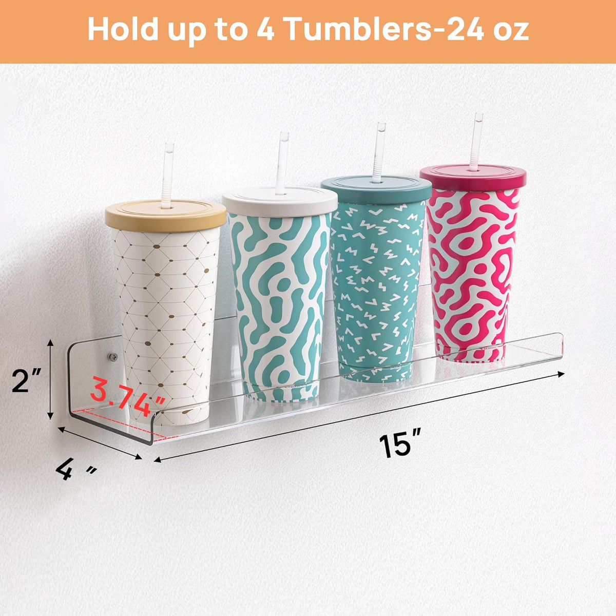 upsimples Acrylic Shelves for Bathroom Storage, 15" Floating Shelves Wall Organizer for Perfume