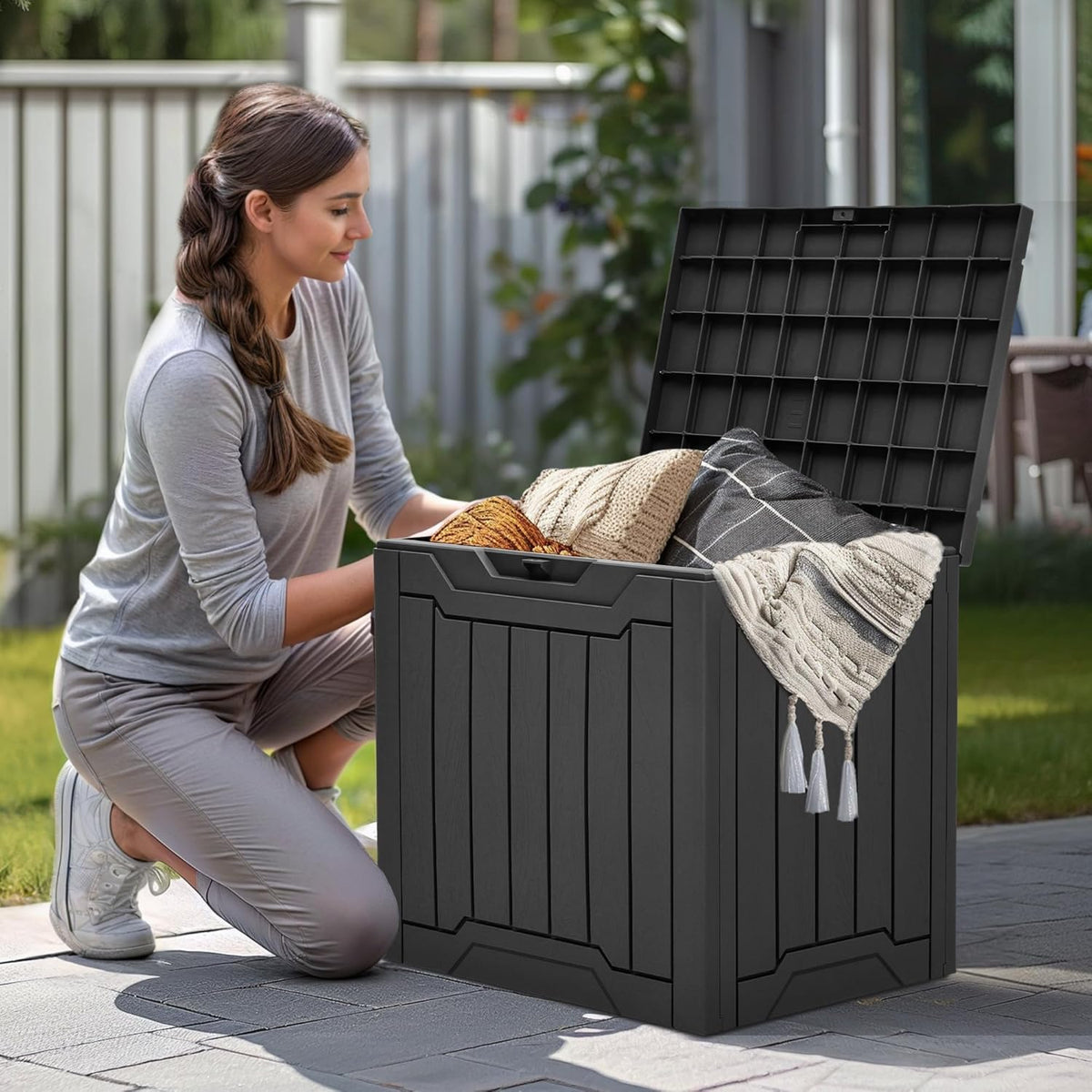 YITAHOME 31 Gallon Resin Deck Box Outdoor Storage Box and Waterproof Package Delivery Box with