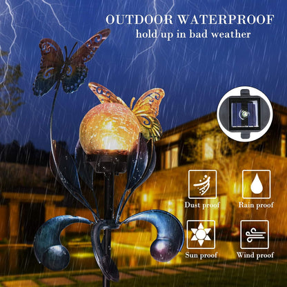 VCUTEKA Solar Lights Outdoor Metal Garden Stake Waterproof Crackle Glass Globe Garden Decor